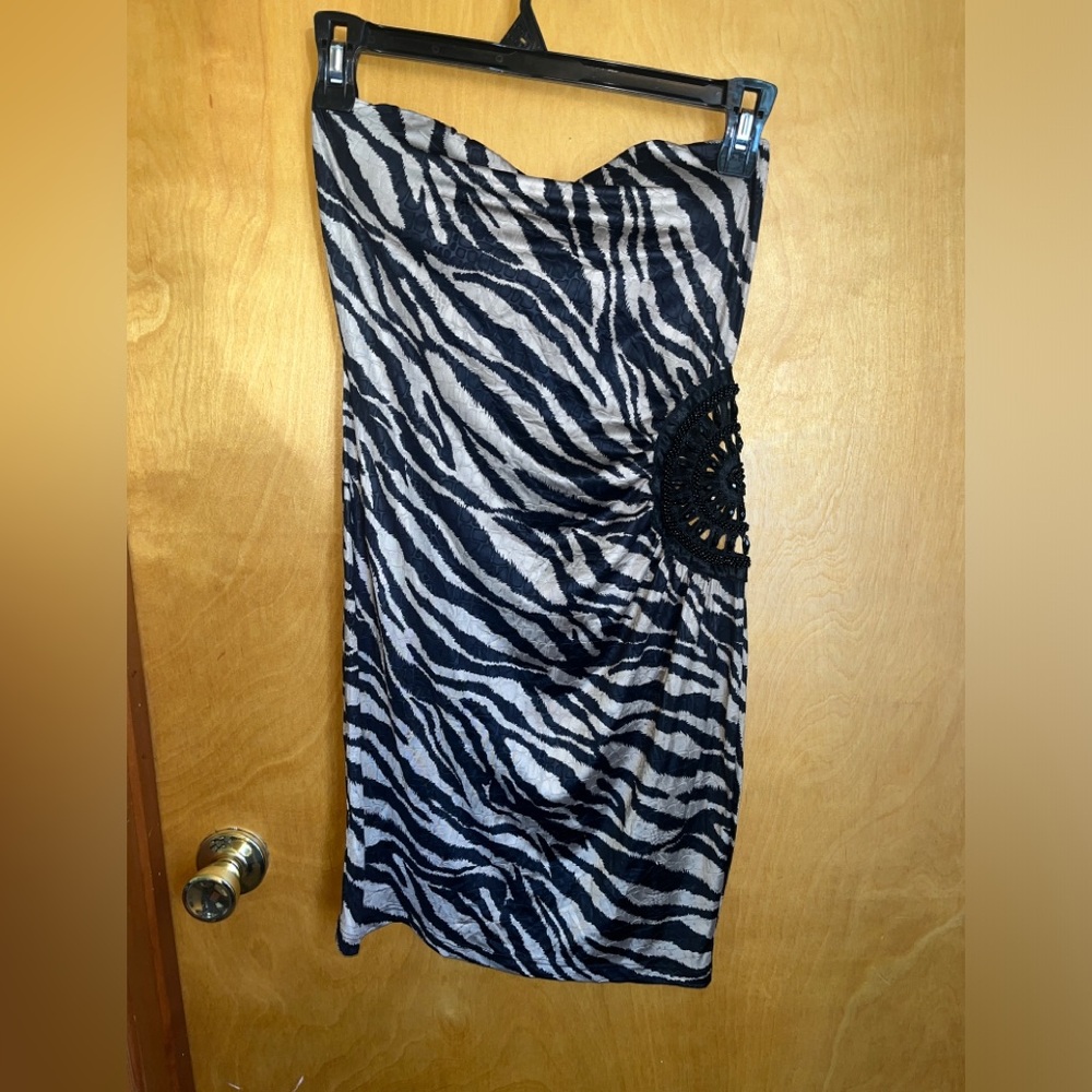 Dots Strapless Zebra Beaded Mandala Mini Dress Women’s Size M